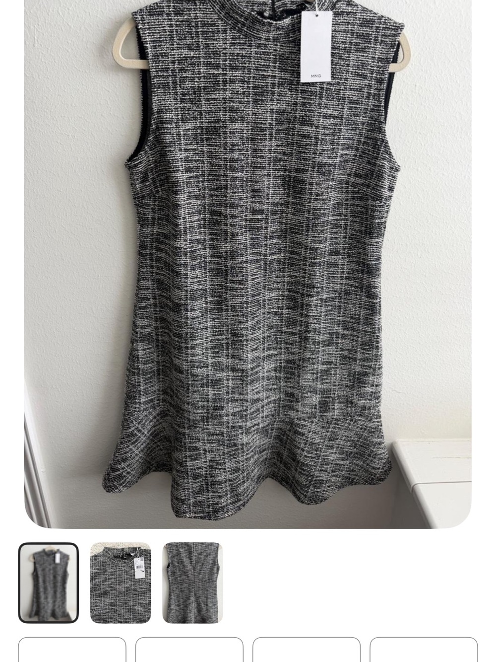 Mango Black & White Textured Sleeveless Shift Dress